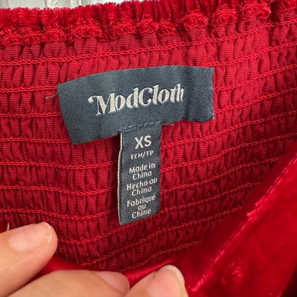 ModCloth Ruby Red Velvet Special Occasions Holiday Party Babydoll Dress Size XS - Picture 8 of 11